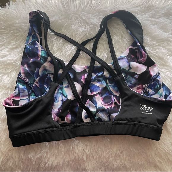 PBX Black Floral Strappy Sports Bra; SZ M; NWOT - Picture 4 of 5